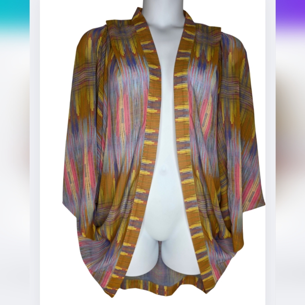 NWT City Chic 14W (XS) Multi Stripe Batwing Kimono Semi-Sheer M-2555